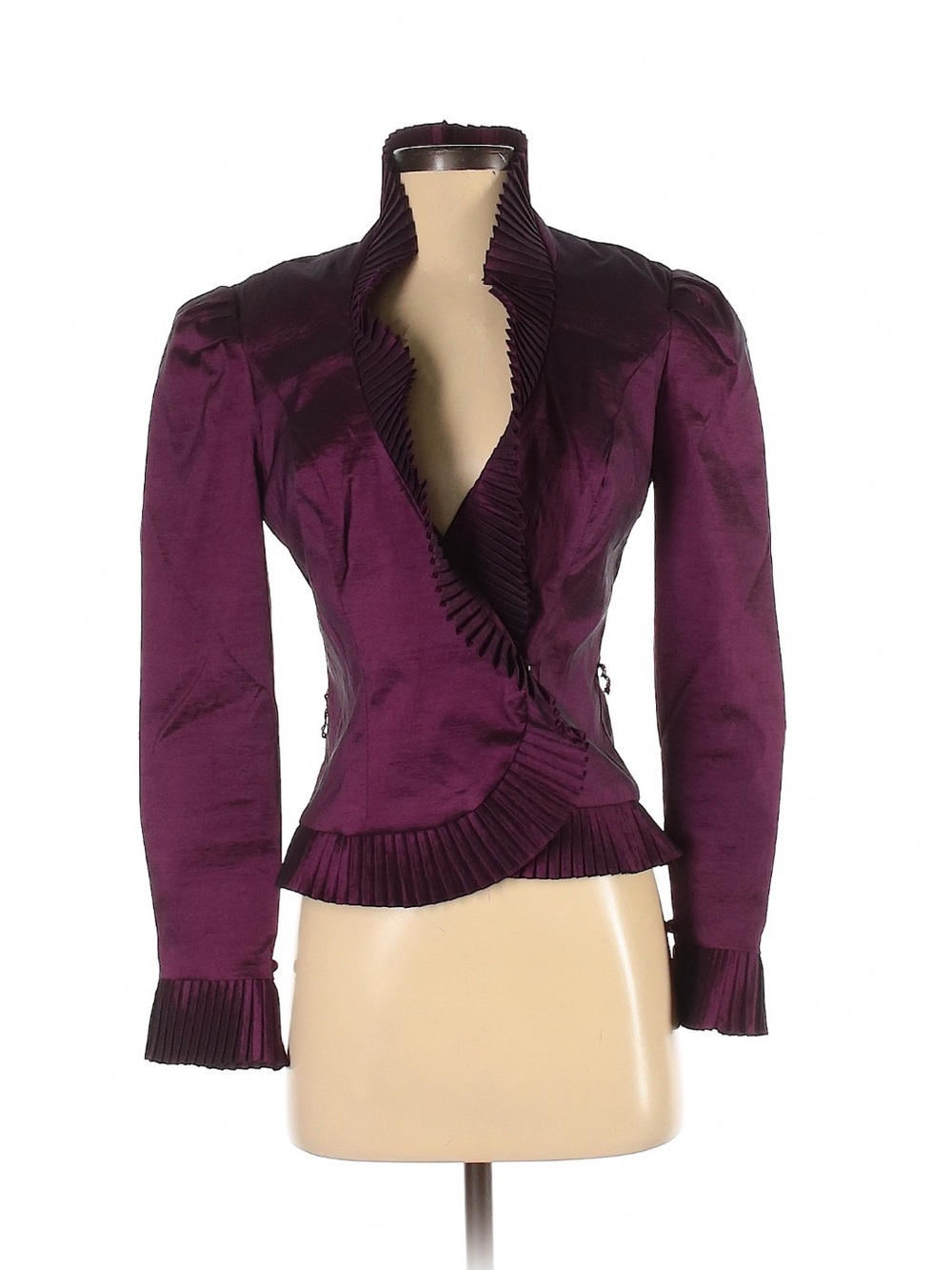 JS BOUTIQUE Women's Plum Ruffled Satin Jacket